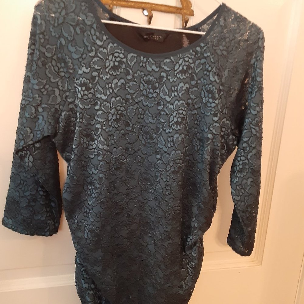 Investments Petites, Large, Blue, Ruched-sided top.